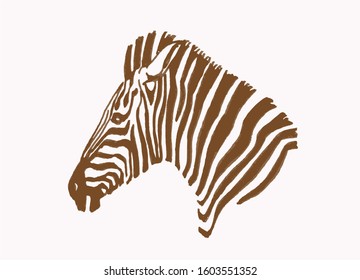 Graphical vintage portrait of  zebra , vector sepia illustration