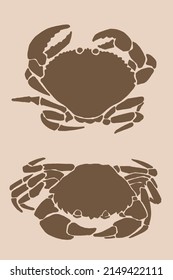 Graphical vintage set of crabs , sepia background,vector sea-food elements	