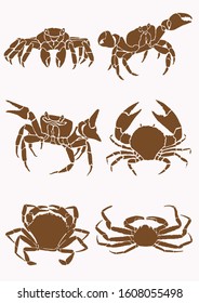 Graphical vintage set of crabs, vector sea-food illustration