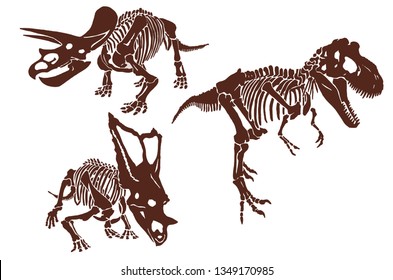 Graphical vintage set of dinosaur skeletons ,retro background,vector sketch