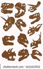 Graphical vintage set of dinosaur skulls ,vector illustration,archaeology