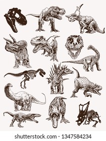 Graphical vintage set of dinosaurs ,retro background,vector illustration	