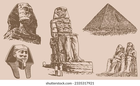Graphical vintage set of Egypt landmarks , vector illustration. 