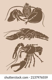 Graphical vintage set of lobsters, sea-food elements,vector illustration 