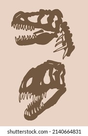 Graphical vintage set of skulls of tyrannosaurus ,vector fossils