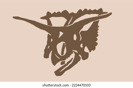 Graphical vintage  silhouette of dinosaur skull , sepia background,vector illustration 