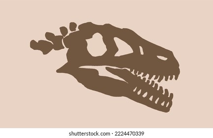 Graphical vintage  silhouette of dinosaur skull , sepia background,vector illustration 