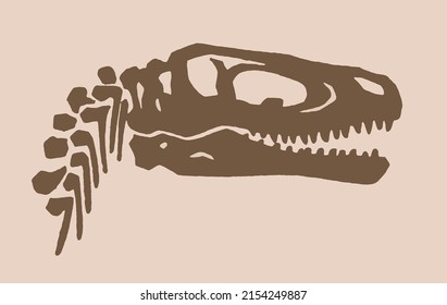 Graphical vintage silhouette of skull of tyrannosaurus , sepia background,vector element,paleontology