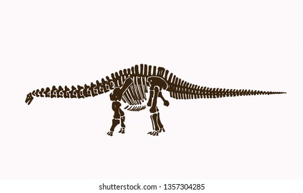 Graphical vintage skeleton of diplodocus ,vector illustration, tattoo,science