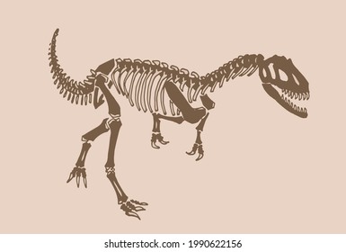 Graphical vintage skeleton of raptor , fossils element