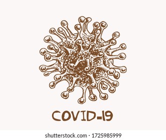 Graphical vintage sketch of coronavirus , vector  illustration for logo ,banners and printing