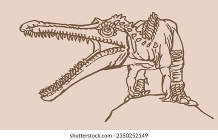 Graphical vintage sketch of crocodile dinosaur,vector   illustration