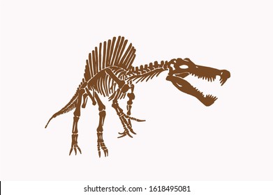 Graphical vintage sketch of dinosaur skeleton, sepia illustration,paleontology