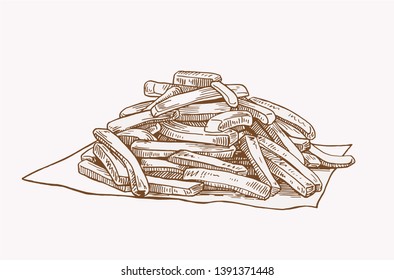 Graphical vintage sketch of French fries , vector illustration ,fast-food