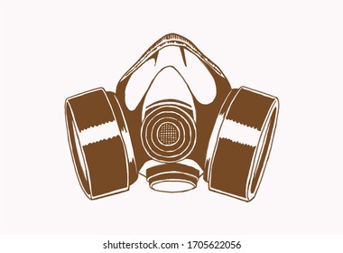 Graphical vintage sketch of gas mask, sepia vector illustration