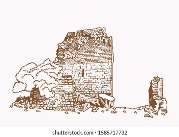 Graphical vintage sketch of Matrera castle,vector illustration, Spain