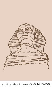 Graphical vintage sketch of sphinx  on sepia background,vector illustration 