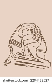 Graphical vintage sketch of  sphinx , sepia background,vector illustration . Egyptian architecture