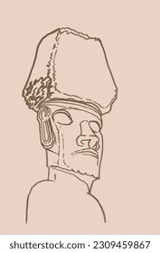 Graphical vintage sketch of statue of Moai on sepia background, statue of Easter Island . Vector illustration