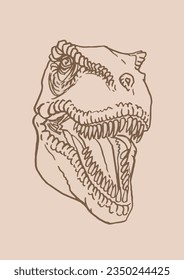 Graphical vintage  sketch of  tyrannosaurus head,angry  dinosaur 