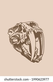 Graphical vintage skull saber  toothed tiger  paleontology ice age