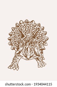 Graphical  vintage triceratops ,sepia background, vector illustration