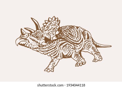 Graphical  vintage triceratops ,sepia background, vector illustration