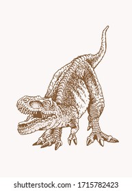 Graphical vintage tyrannosaurus , sepia background, vector illustration,paleontology