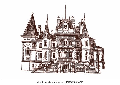 Graphical vintage Vorontsov palace, Crimea