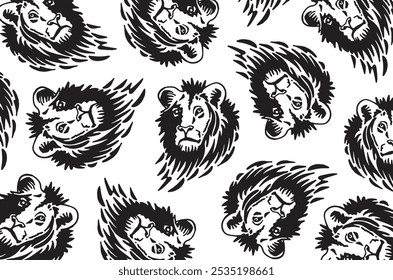 Graphical wallpaper design with lion portraits on white,vector illustration