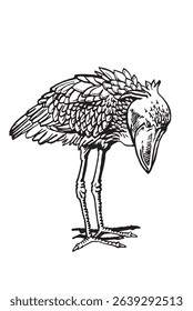 Graphical whale-headed stork on white background, vector illustration