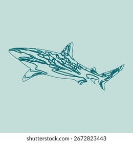 Tiburón blanco gráfico aislado en el fondo blanco, fondo del color del vector