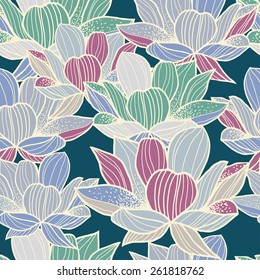 Graphically beautiful lotus flower pattern on green background - vector