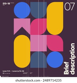 A graphically bold poster with a geometric layout in vibrant hues of yellow, pink, and blue, designed to make a striking visual statement.