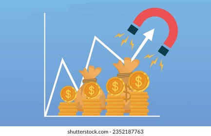 Graphics and above. Magnet and attract good luck. up business graph.on blue background.Vector Design Illustration.