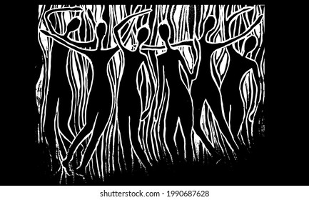 Graphics. Acrylic on canvas. Sluets. Monochrome. Stylish look. Minimalism. Laconic design. Sunrise, anticipation, happiness, a state of freedom. People rejoice, waiting for the sunrise. Accepting your