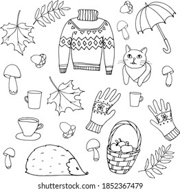 Graphics for anti-stress coloring pages. Vector set of stylized pictures.