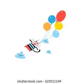 Graphics beautiful funny amorous cat on balloons