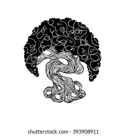 graphics bonsai tree. curve trunk, big crown