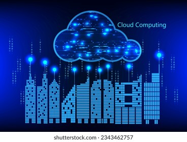 graphics building of a city with cloud concept data transfer cloud computing technology vector illustration