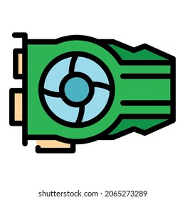 Graphics card icon. Outline graphics card vector icon color flat isolated