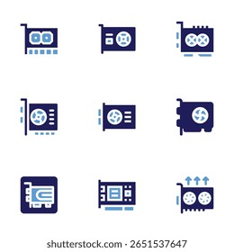 Graphics card icon set. Bold style. Duotone colors. graphic, graphics card, video, vga, gpu.