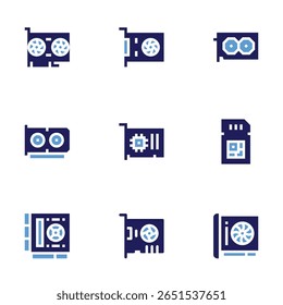 Graphics card icon set. Bold style. Duotone colors. graphic card, vga card, sim, graphics, computer, gpu.