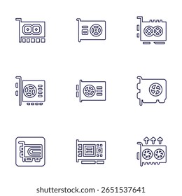 Graphics card icon set. Line style. Editable stroke. graphic, graphics card, video, vga, gpu.