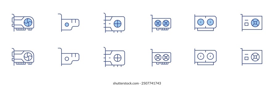 graphics card icon set in two styles, Duotone and Thin Line style. Editable stroke. vga, video card, graphics card, graphic card.