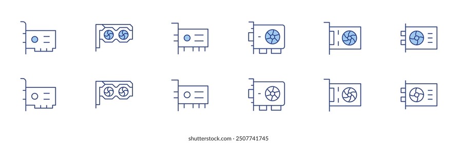 Grafikkartensymbol in zwei Stilen, Duotone und Thin Line-Stil. Bearbeitbarer Strich. vga, gpu, vga-Karte, Grafikkarte.