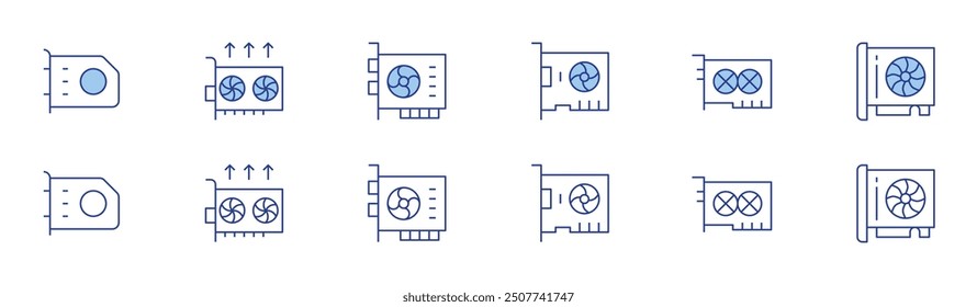 Grafikkartensymbol in zwei Stilen, Duotone und Thin Line-Stil. Bearbeitbarer Strich. Grafikkarte, GPU, Computer, Grafikkarte, Grafikkarte.