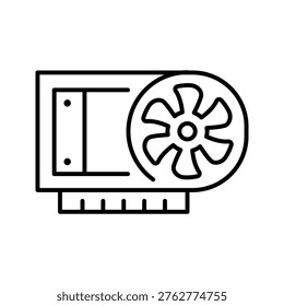 Graphics card icon. Technology and computer hardware line symbol. Black and white.