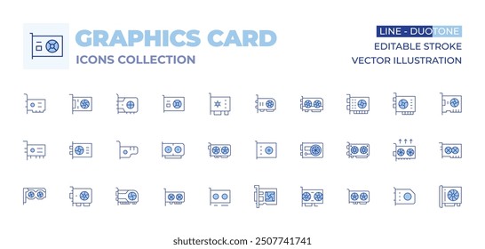 graphics card icons collection. Line Duotone style, editable stroke. graphic card, vga, gpu, computer, vga card, video, graphics.