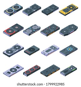 Graphics card icons set. Isometric set of graphics card vector icons for web design isolated on white background